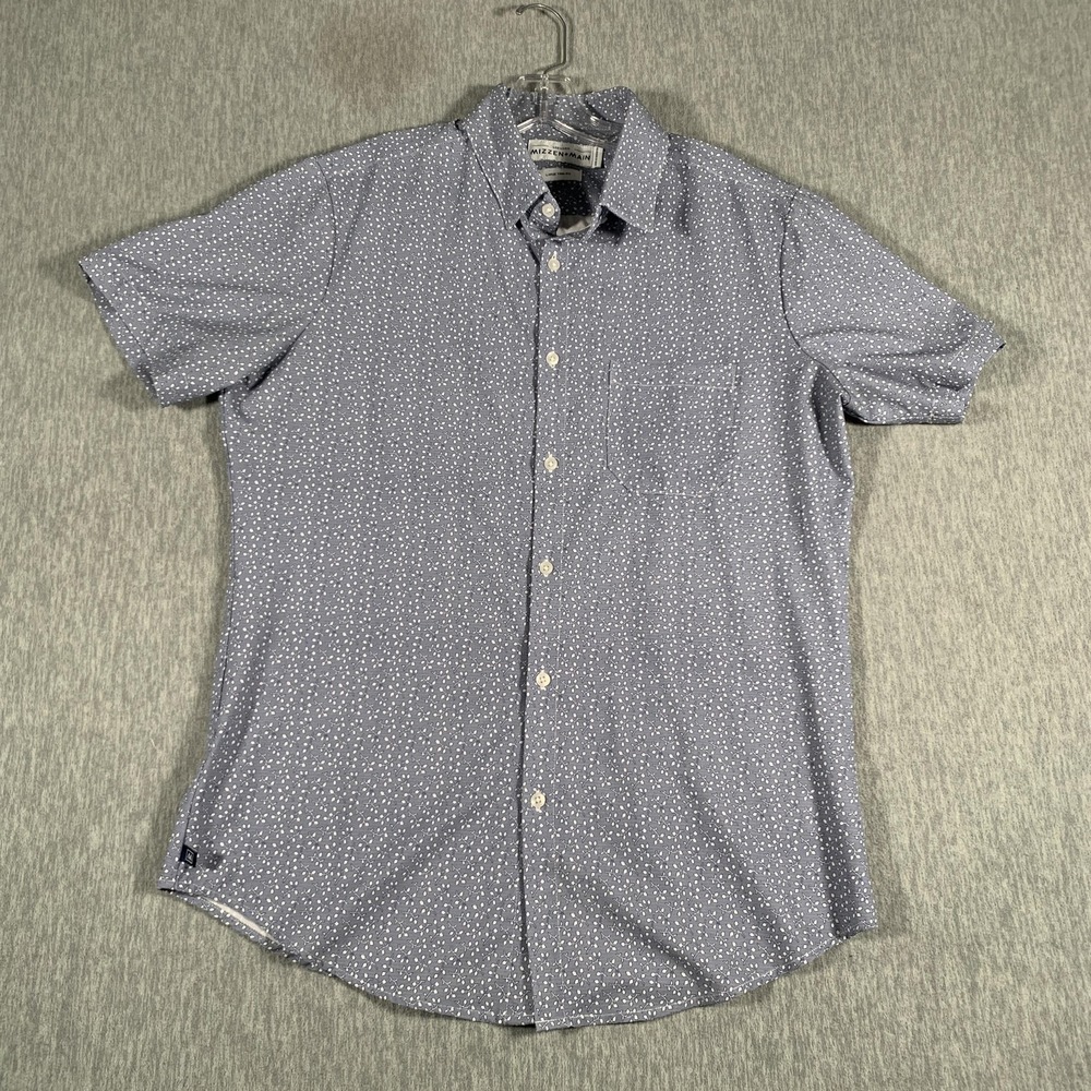 Mizzen+Main Leeward Shirt Mens Large Blue Short Sleeve Trim Fit Button‎
